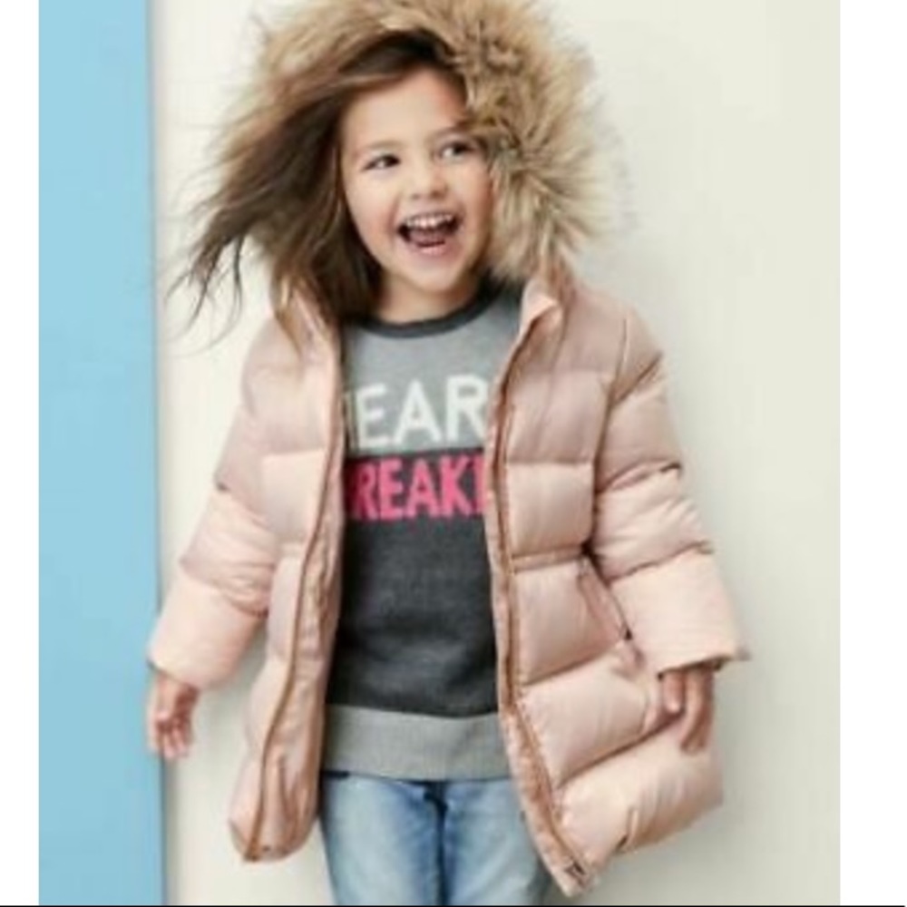 Gap down fill faux fur pink jacket for toddler